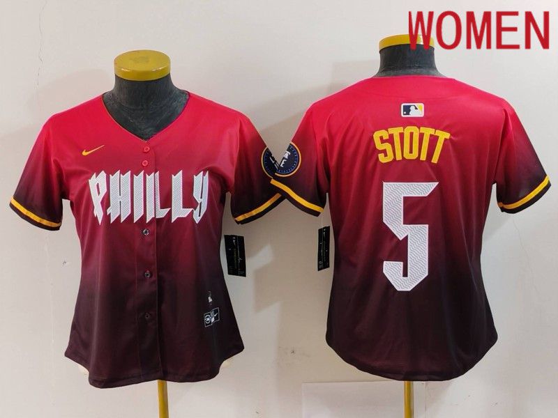 Women Philadelphia Phillies #5 Stott Red City Edition 2024 Nike MLB Jersey style 1->women mlb jersey->Women Jersey